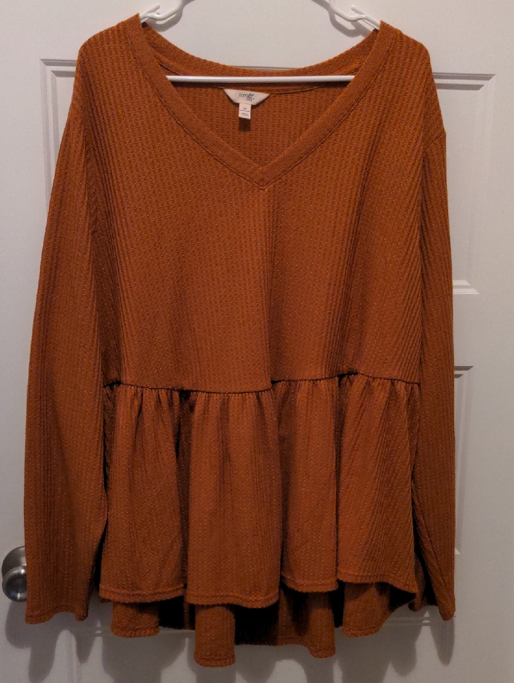 Terra & Sky Mustard Yellow Waffle Knit Peplum Top 3X Plus Size